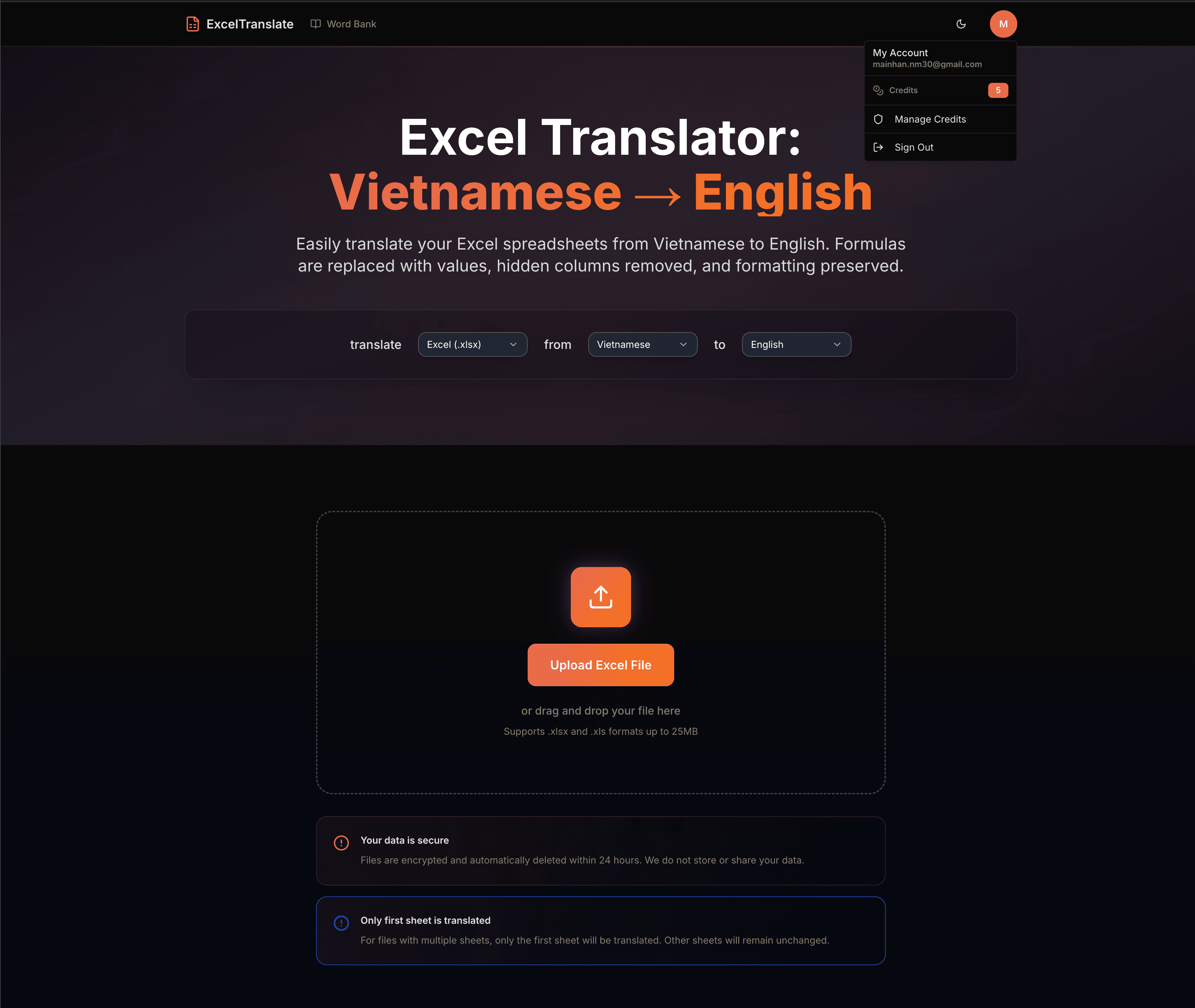 Excel Translate - AI-Powered Document Translation System screenshot 2